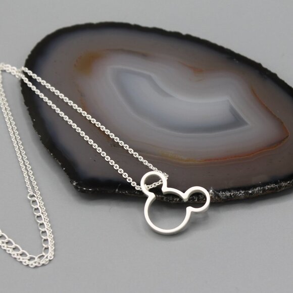 Jewelry necklace pendant Mickey Mouse white gold silver tone dainty minimalist - Picture 2 of 8